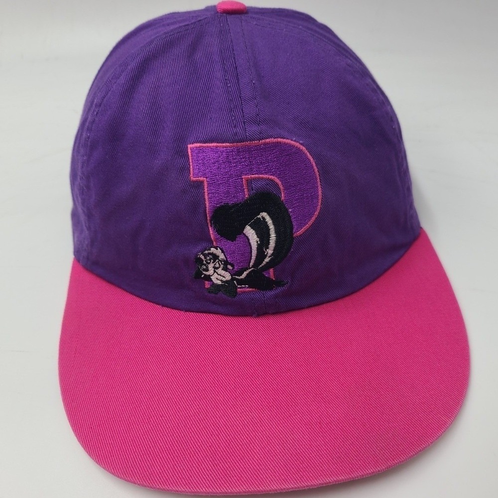 Vintage Pepe Le Pew Looney Tunes Stretch Fitted (Seems L-XL) Hat Cap Purple Pink